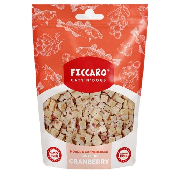 FICCARO Hundesnack Torsk & Tranebær Soft Cubes - bløde tern af torsk og tranebær 100 g